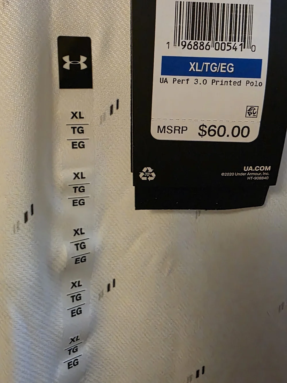 Under Armour Men’s White Polo with Micro Logo Print- XL
